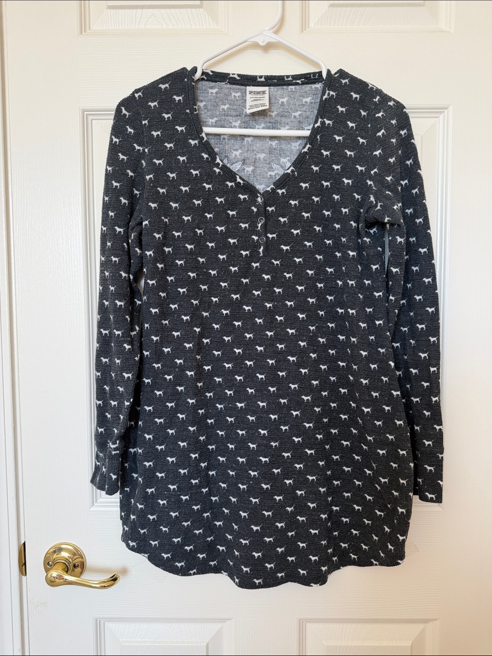Victoria's Secret Charcoal Gray Dog-Print V-Neck Pullover